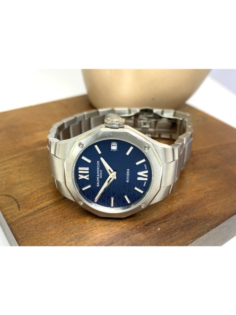 Baume & Mercier Women's Watch Riviera 10727 Swiss Quartz Blue Dial Steel 33mm - Picture 8 of 14